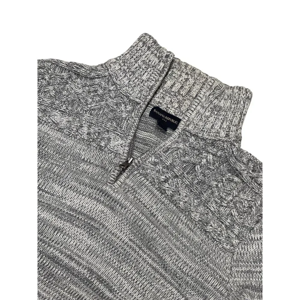 Banana Republic Men's Gray Cotton 1/4 Zip Pullover Sweater Size Large L NB32